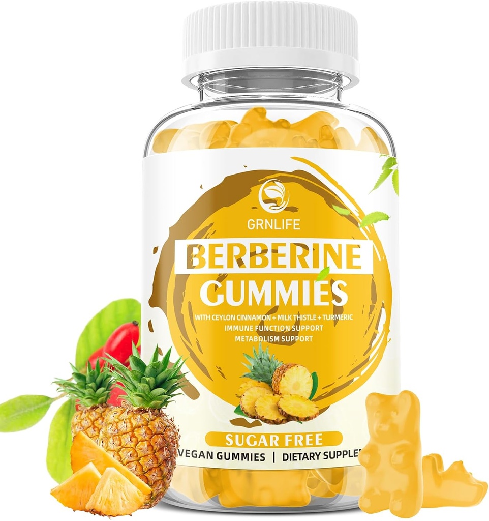 セイロンシナモン1500mg高効力Berberine GmmiesとImmeとMetabolismサポート、砂糖無料、パイナップル味 - 60カウント