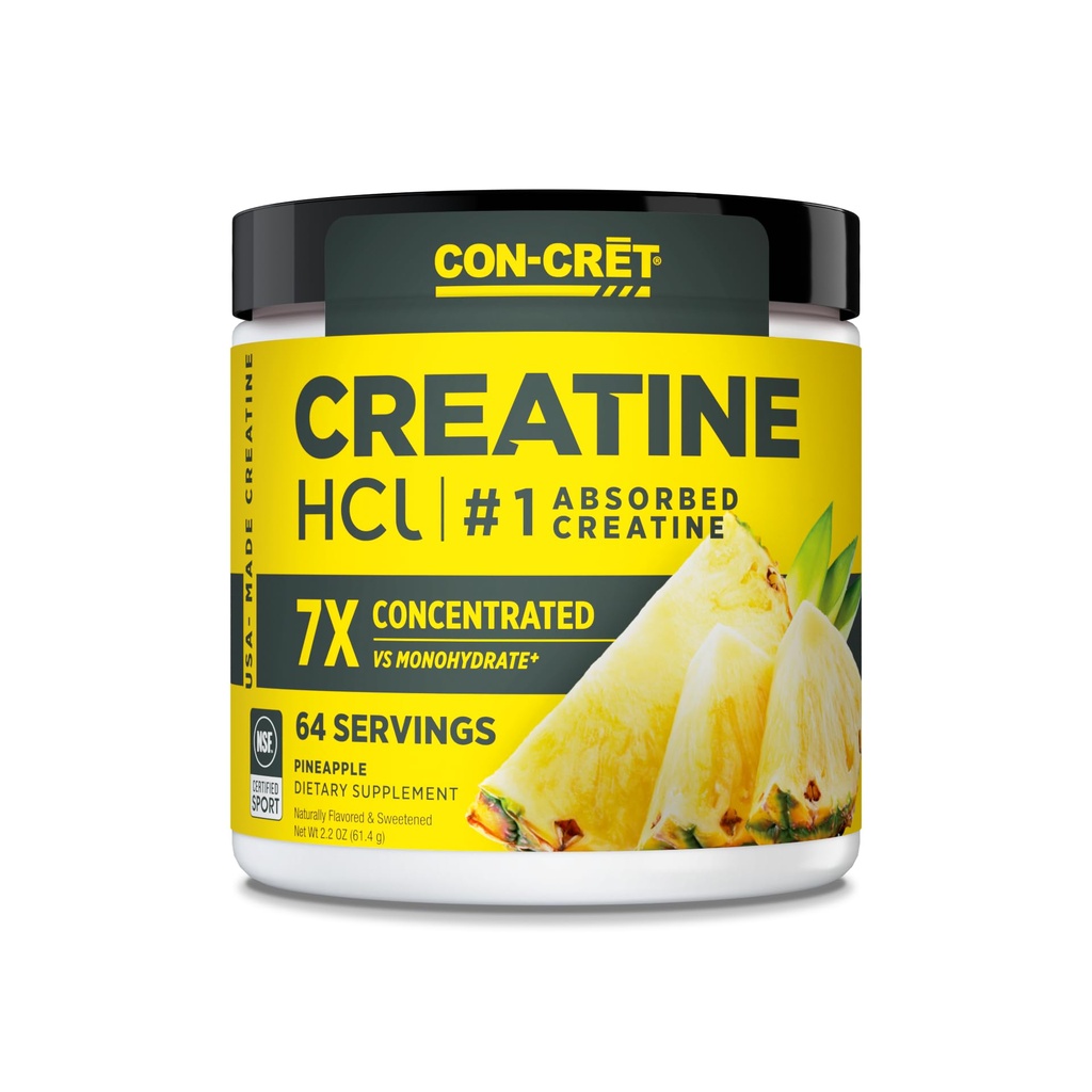 CON-CRETクレトクレアチンHClパウダー | 筋肉・認知・細胞エネルギーサポート | ブロッキング・クランプなし | 米国製・NSF認定 | パイナップル (64 サービング)
