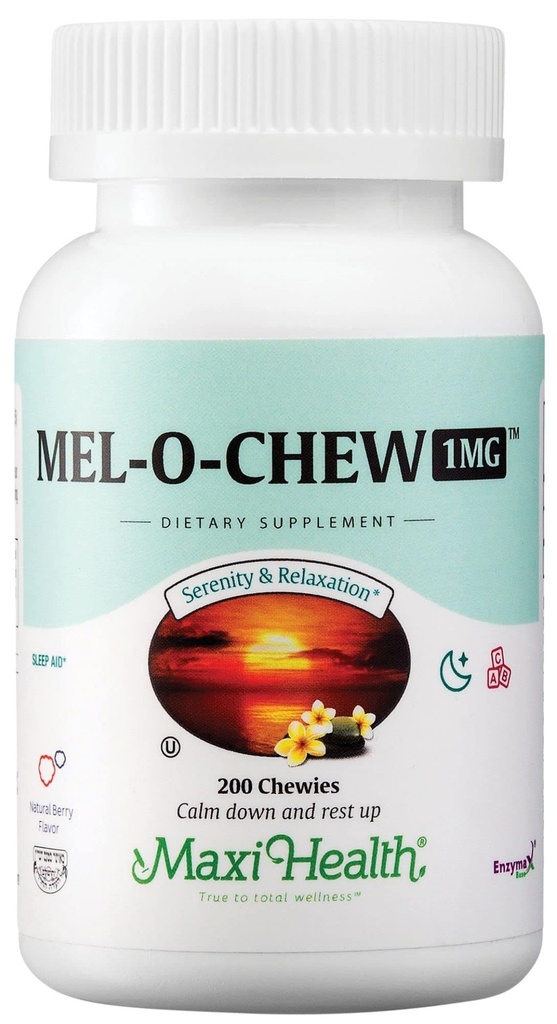 Maxi Health Melatonin 1mg 咀嚼可能 - 睡眠補助メラトニン から 摂食 自然 睡眠 - ノンハビット 形成 サプリメント と Enzymax のための 迅速な行動支援 Kosher (200 ユニット)