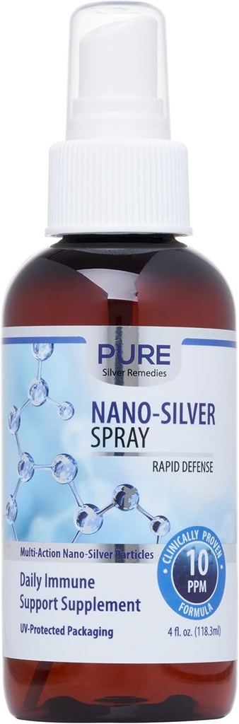 純ナノシルバースプレー 4oz | 10 PPM 毎日の免疫サポート サプリメント | 簡単に吸収コロイドナノシルバースプレー | プロバイオティックフレンドリーシルバーソリューション