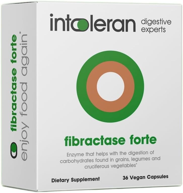Intoleran Fibractase Forte Digestive Enzymes - 36 カプセル | Fructans & Galactans Intoleranceのサプリメント | ダイジェストの炭水化物を助けます。 穀物、レッグメ、オニオン、ニンニク及び小麦 | 純粋で、ビーガン