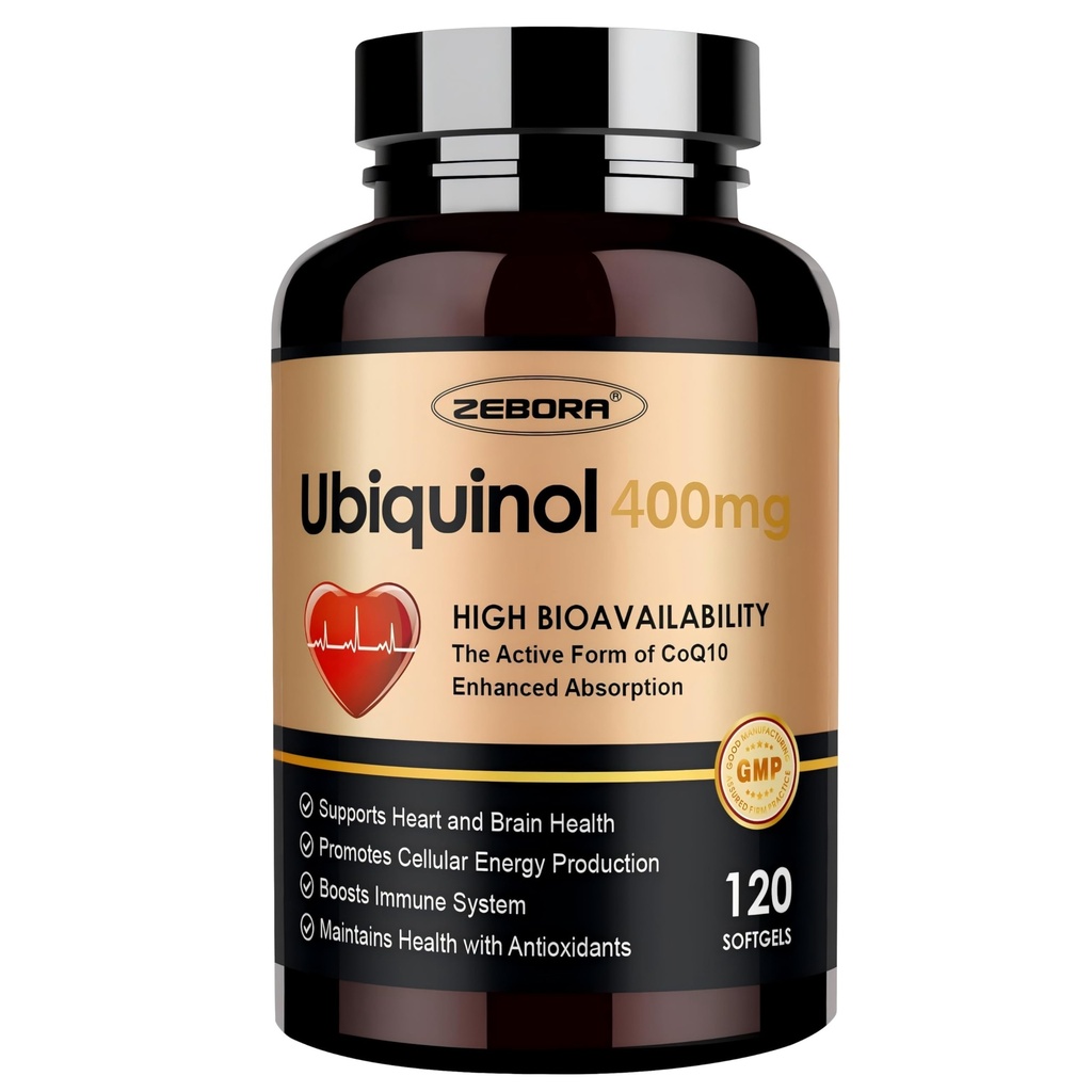 ゼボラUbiquinol CoQ10 400mgのビタミンC及びビタミンE及びセレン、Max吸収の4イン1強力な酸化防止、サポート中心の健康及びエネルギー生産、120 Softgels