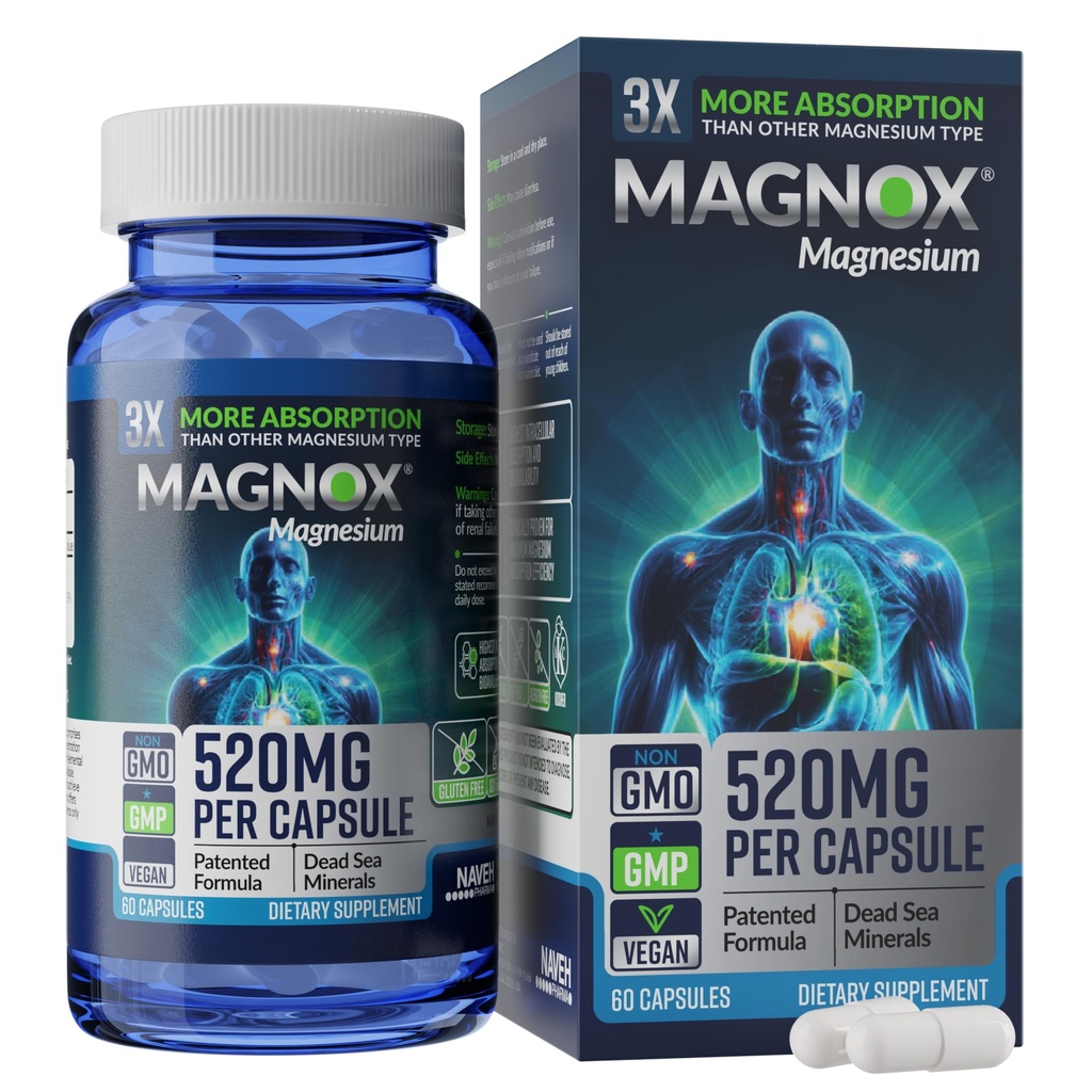 MAGNOX® 520 | マグネシウムサプリメント 520mgの男性・女性用高吸着マグネシウム 死海の鉱物 | 3倍吸収 | 特許取得済みの処方 |