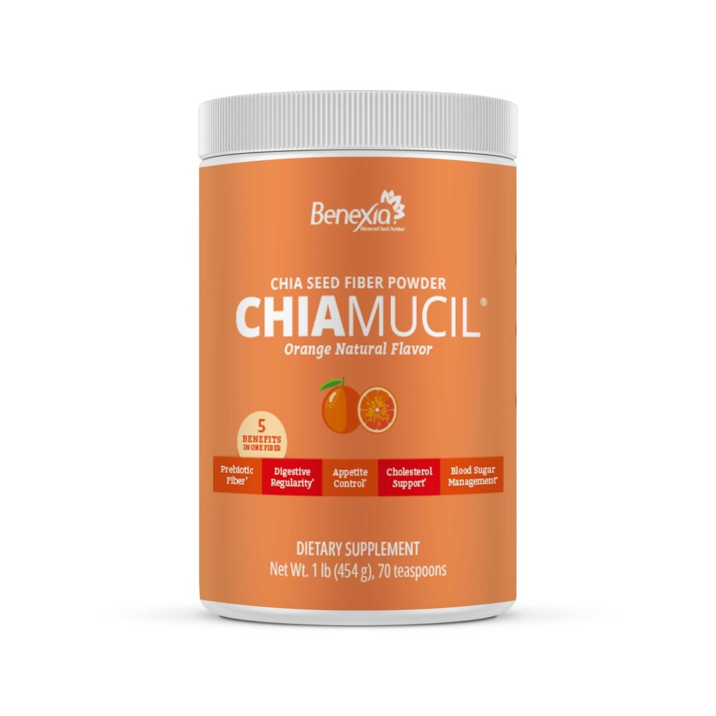 Chiamucil Prebiotic繊維の補足の粉– Digestive健康及び食欲制御のためのチア繊維及びChicoryの根(インリン)–グルテンフリーグルテン及び砂糖、ビーガン、非GMO、オレンジ- 35のサービング