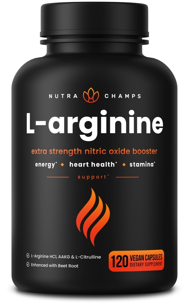 NutraChamps L-アルギニンサプリメント1000mg + L-シトルリン250mg&ビートルート - ハートの健康、エネルギー&スタミナのためのニトリ酸化ブースター - 余分な強度アミノ酸コンプレックス - 120ビーガンカプセル