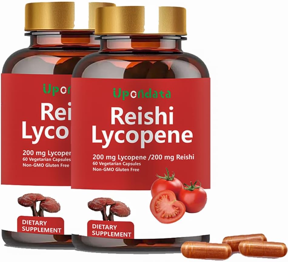 Lycopeneのカプセル、有機性Reishiのきのこの200mgの補足が付いている自然なLycopene 200mgは前立腺の健康および免疫サポート-グルテンフリー、非GMO、60のカプセル(2パック)を補います