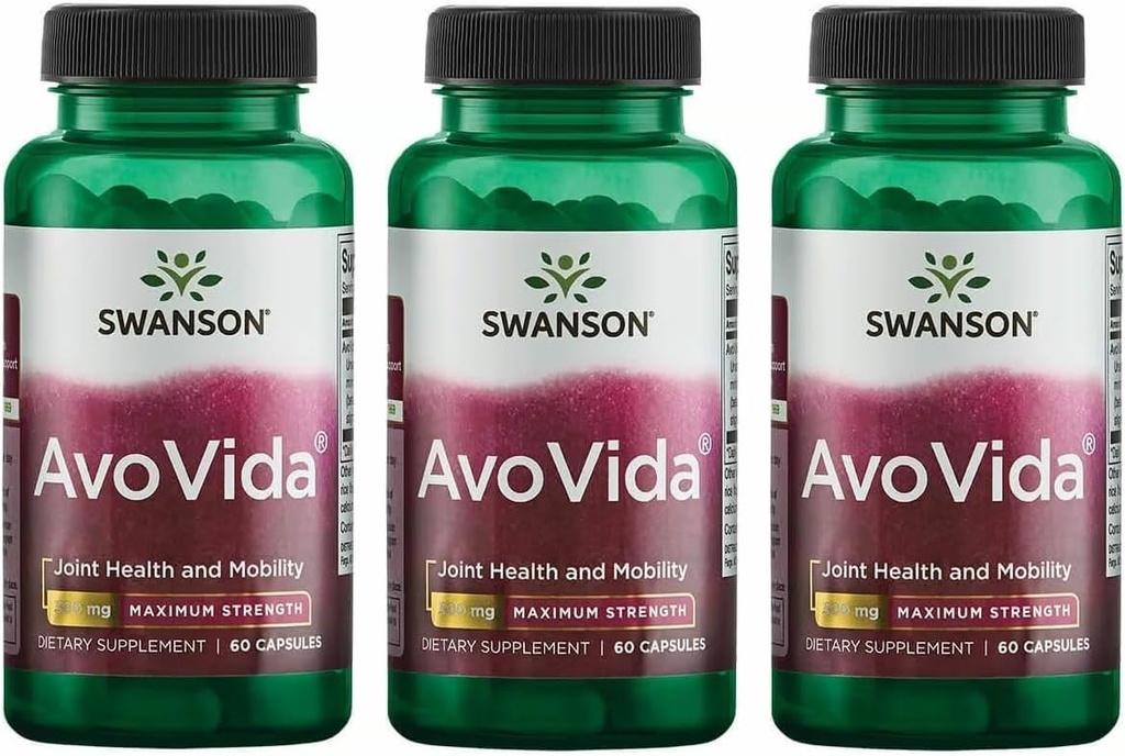 Swanson AvoVida - 共同健康とモビリティを促進する天然サプリメント - Avocado & Soybean 軟骨と組織の健康をサポートするための非対応 - (60カプセル、300mg各) 3パック