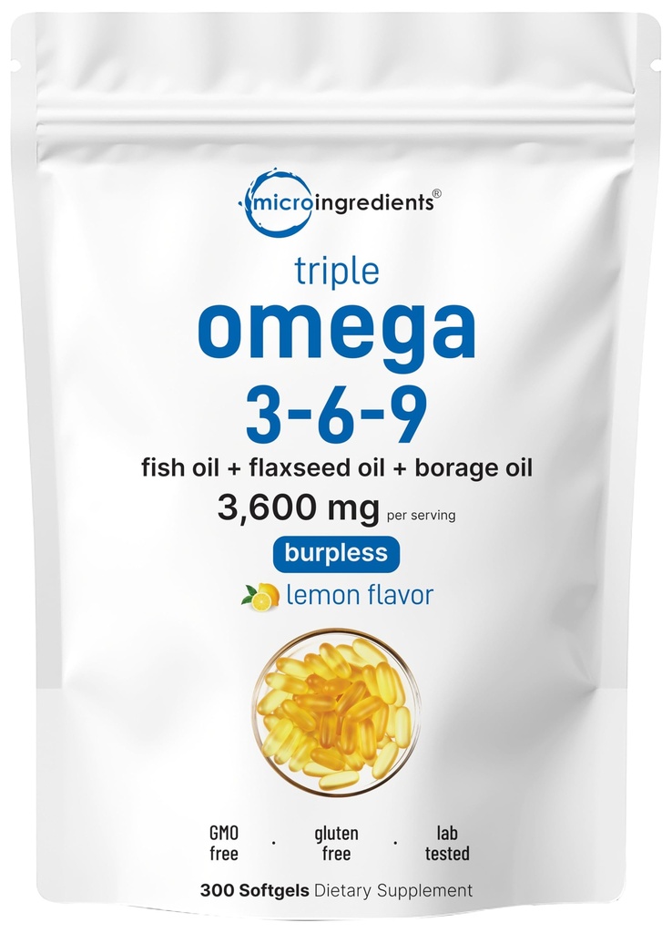 サービングあたりウルトラオメガ3-6-9 3600mg、300バープレスSoftgels | レモンフレーバー - 魚のブレンド、亜麻仁、ホウラージュオイル | 生用ソース、非GMO、ノーグルテン、メルリーフリー