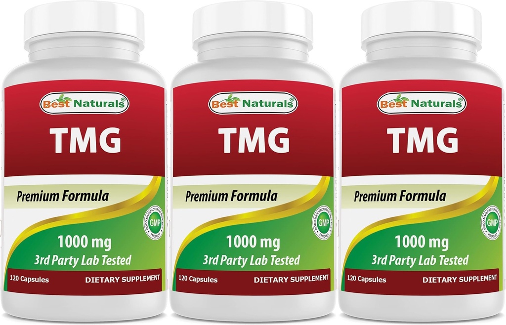 ベストナチュラルTMGトリメチルグリシン(Betaine Anhydrousとして)1000mgサービング - 120カプセル - 健康的なホモシースタインレベル&メチル化サポート(120カウント)