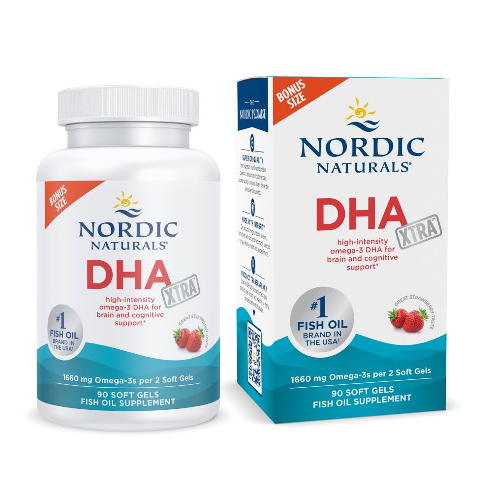 ノルディックナチュラルズ DHA Xtra、いちご - 90 ソフトジェル - 1660 mg Omega-3 - 高強度 DHAフォーミュラ 脳と神経系サポート - 非GMO - 45 サービング