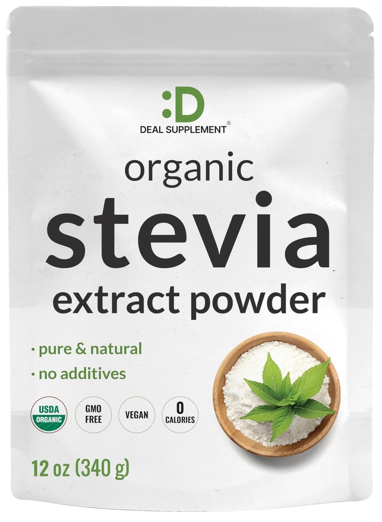 Organic Stevia Extract Powder, 12oz – Natural Sweetener & Sugar Substitute – Pure Stevia Leaf – Great for Cooking, Baking, or Drinks – No Erythritol or Additives – Non-GMO, Sugar Free, Zero Calorie