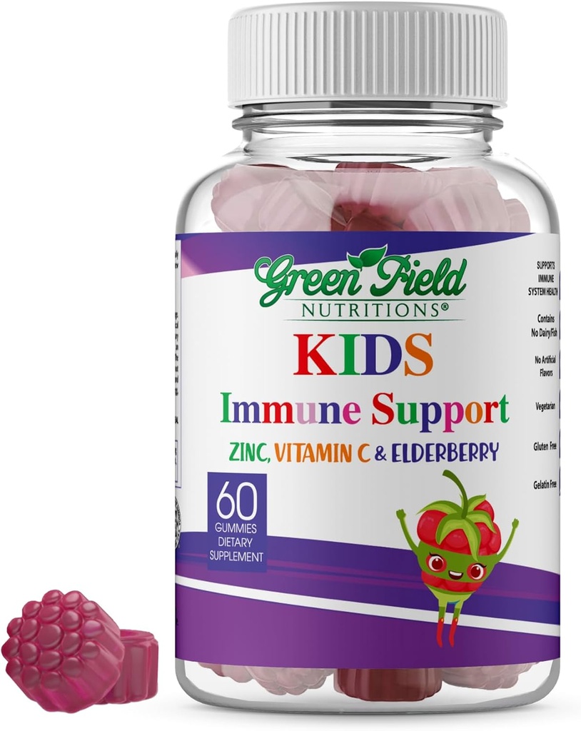 Greenfield Nutritions Halal Immuneは、子供用のElderberry Gummiesをサポート - ハラール亜鉛とビタミンCのおいしいハラールビタミンで自然にあなたの免疫システムをサポート - 60 おいしい子供Gummy Vitamins