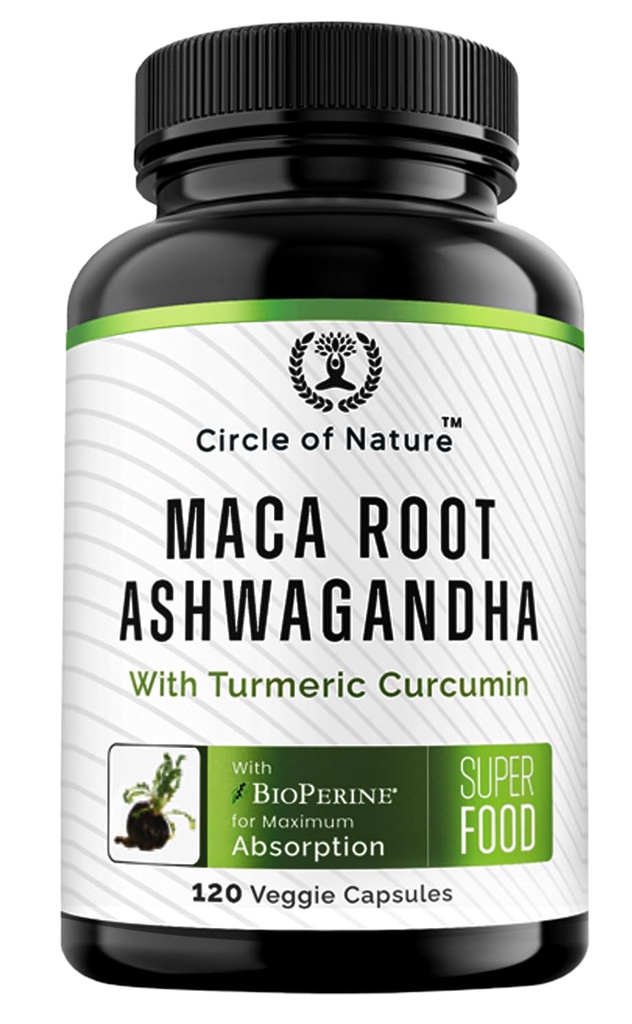 Maca Root、Ashwagandhaの根のエキス、Turmeric CurcuminおよびBioperine 120のカプセルは米国で作りました