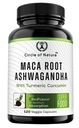 Maca Root、Ashwagandhaの根のエキス、Turmeric CurcuminおよびBioperine 120のカプセルは米国で作りました