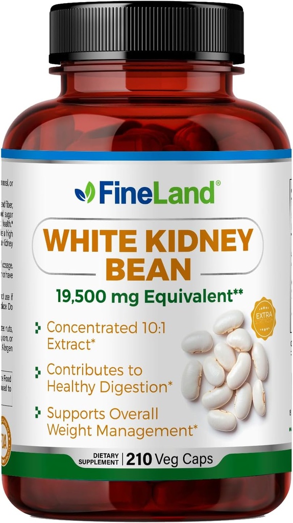 FineLandホワイト腎臓豆エキス10:1 – 19,500 mg サービングあたり等価, 210 ビーガンカプセル – 炭水化物代謝をサポート & 消化快適 – 非GMO, 米国製