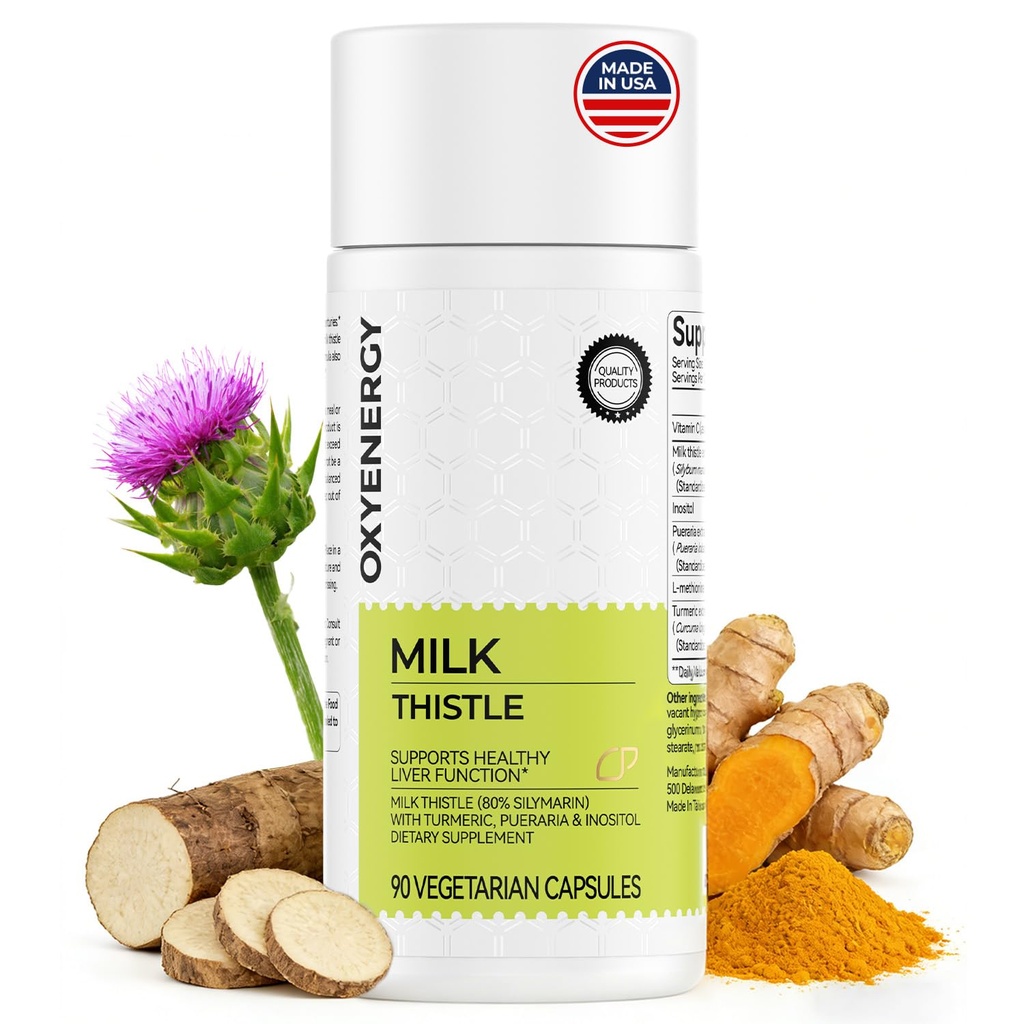 OxyEnergy Liver Cleanse Detox & Repair Supplement with 80% ミルクアザミ、ターメリック、イノシトール、Pueraria、サポート 肝臓の健康、非GMO、グルテンフリー、90 ベジタリアンカプセル、米国製