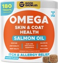 Omega 3 犬用魚油 (180 Ct) - 皮膚とコートの咀嚼 - 乾燥&かゆみの皮膚救済 + アレルギーサポート - 光沢のあるコート - EPA&DHA 脂肪酸 - 天然サーモン油咀嚼は心臓、ヒップ&ジョイントサポートを促進します