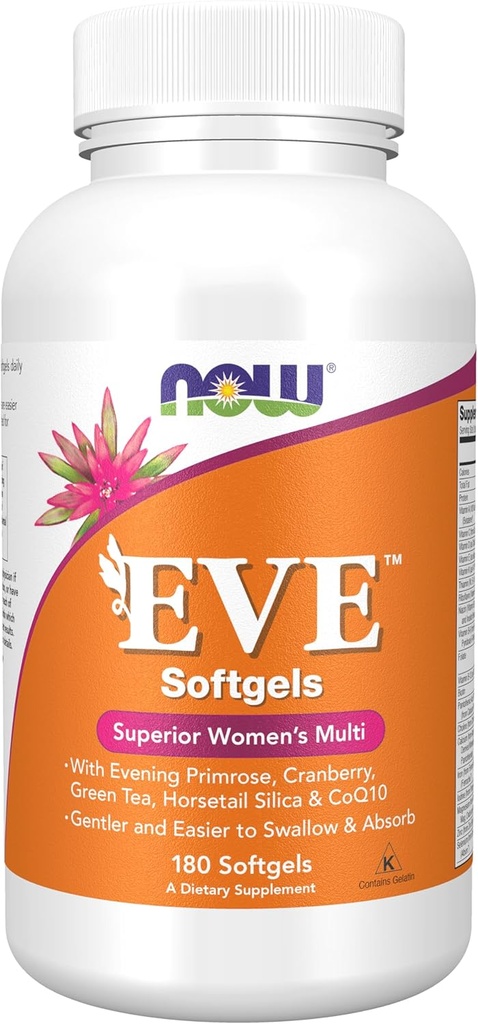 NOWフーズサプリメント、EveTM Women's Multivitamin with Evening Primrose、クランベリー、グリーンティー、ホーステールシリカ&CoQ10、180 Softgels