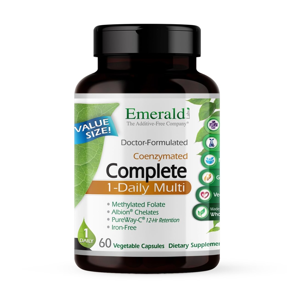 EMERALD LABSはビタミンCの人及び女性のための完全なMultivitaminを、メチル化された葉酸塩、免疫サポート、骨の健康及び多くのための全食糧ブレンド及び多く完了します* - 60の野菜カプセル完了します