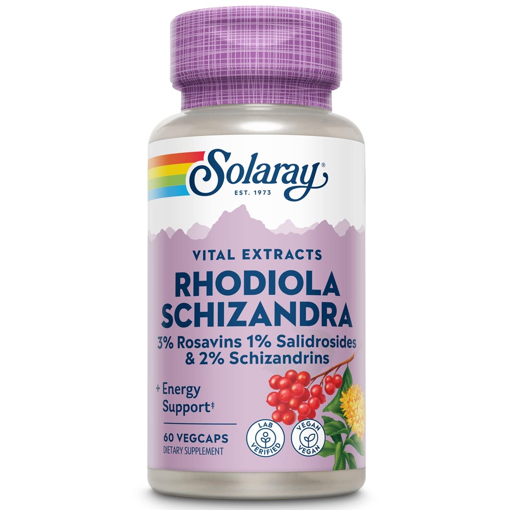 SOLARAY Rhodiola Schizandra - Rhodiola Rosea Extract - エネルギーサポートと機会ストレス救済サプリメント - ビーガン、ラボ検証、60日間保証 - 60の給餌、60のベジキャップ