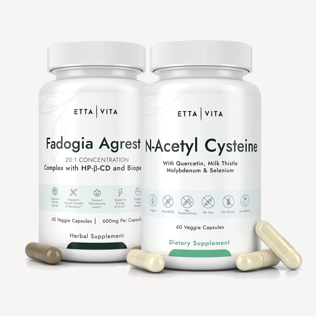 Etta Vita Fadogia Agrestis 600mg + N-Acetyl Cysteine 600mgの束、Fadogia AgrestisのBioPerine及びHP-β-CD、QuercetinのNACの補足、ミルクのこのtle、モリブデン及びSeleniumの3X吸収性