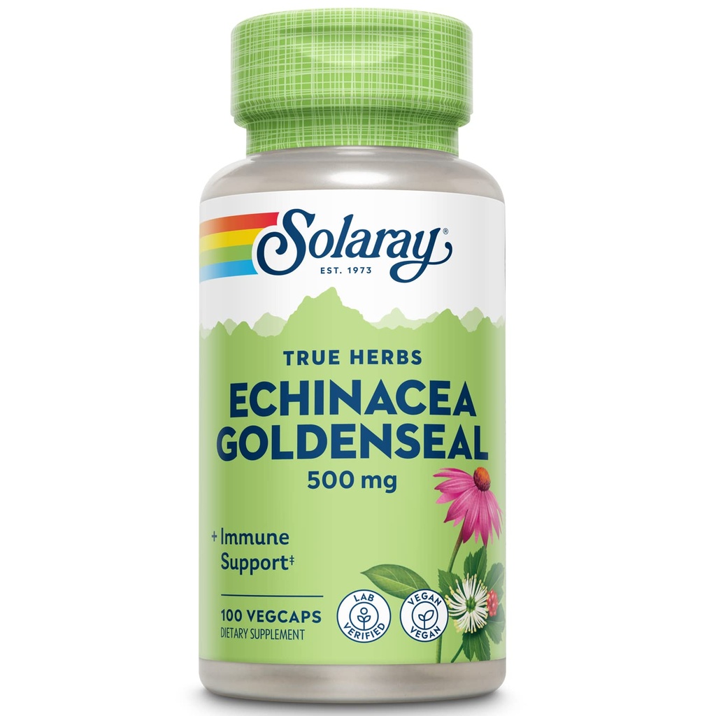 SOLARAY Echinaceaゴールデンシール - ウェルネスサポートのための2つのハーブサプリメントの強力なブレンド - 250mg Ea Echinaceaルートとゴールデンシールルート - 非GMO、ビーガン、グルテンフリー、60日間保証、100のサービング