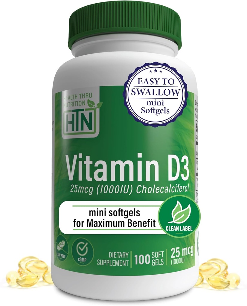 健康スロー栄養ビタミンD3 1,000iu 100 Mini Softgels for Max Benefit | 25mcg Cholecalciferol | 3rd Party Tested | 非GMO USP オーガニックエボOグレード | 免疫健康サポート