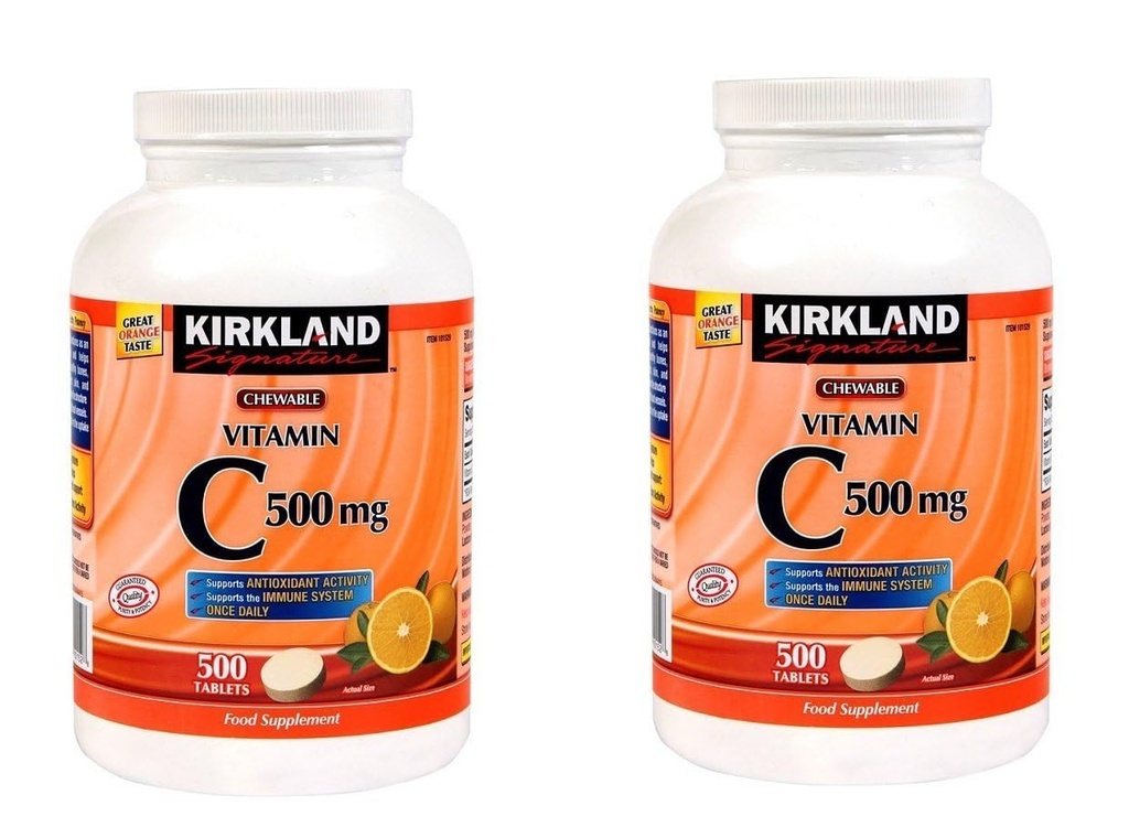 KirklandのビタミンC (500のmg)、Tangyのオレンジ、Chewableのタブレット、500の計算(2のパック)