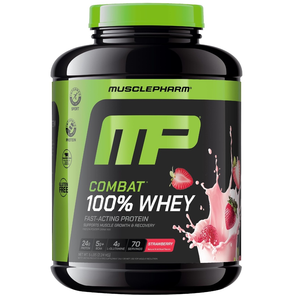 MusclePharm Combat 100%の乳清蛋白質の粉、いちごのクリームの味、Whey蛋白質の隔離剤、女性及び人のための高い蛋白質の粉、グルテンフリーの5 lb、70のサービングとの速い回復及び筋肉利益