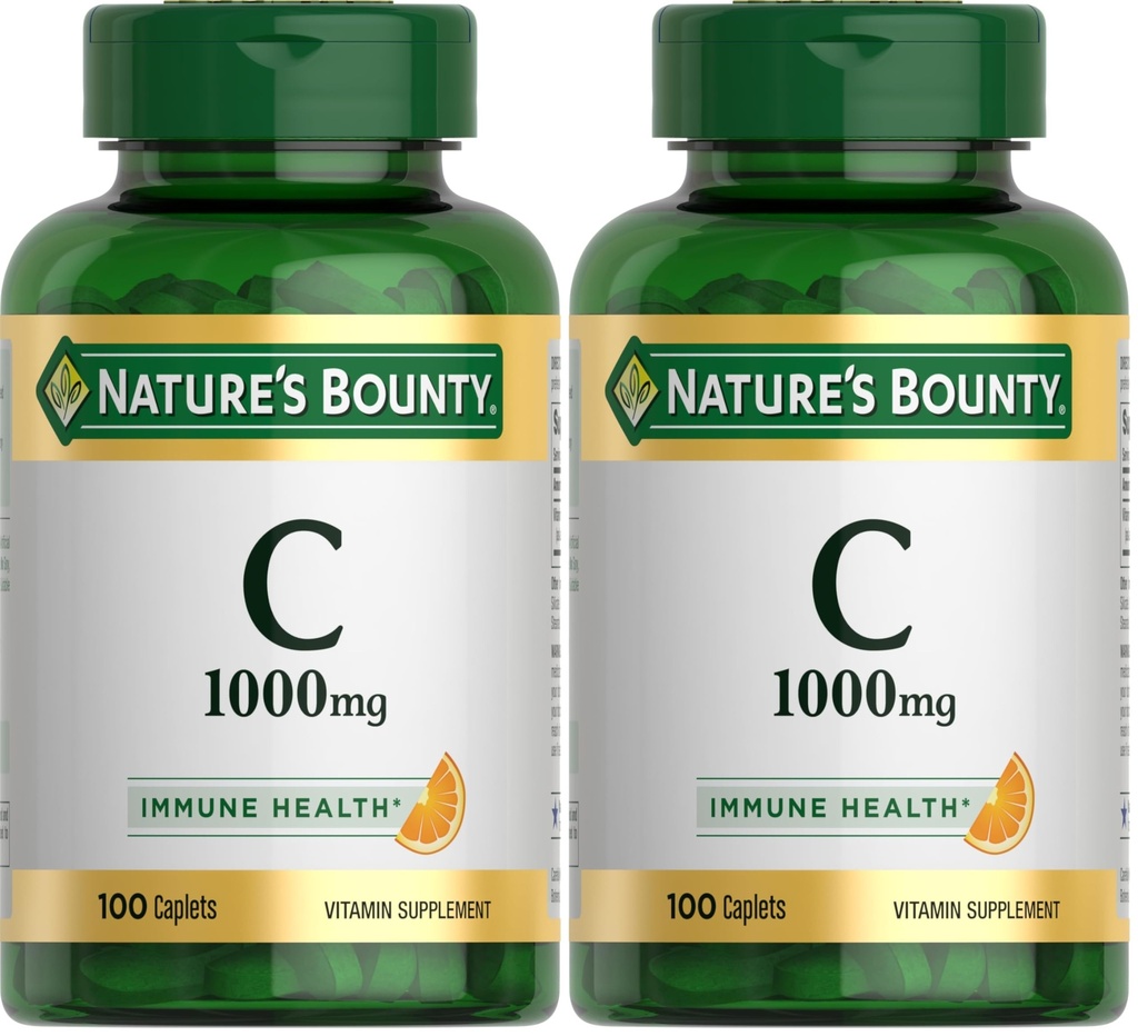 Nature's Bounty Vitamin C 1000mg、免疫サポートサプリメント、強力な抗酸化剤、100カプレット(パッケージ2)