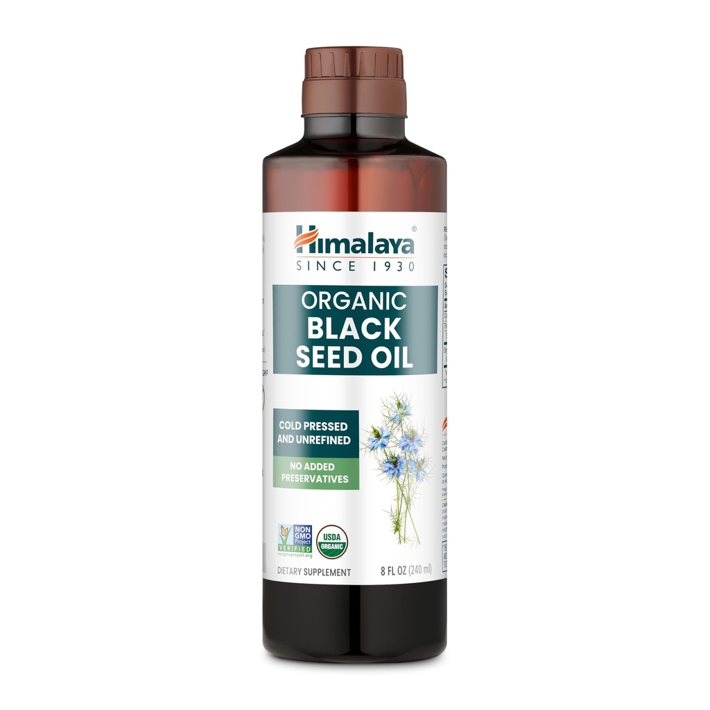 Himalaya Organic Black Seed Oil - Cold-Pressed, Unrefined, 0.5% Thymoquinone - 8 oz (23 mg/tsp)