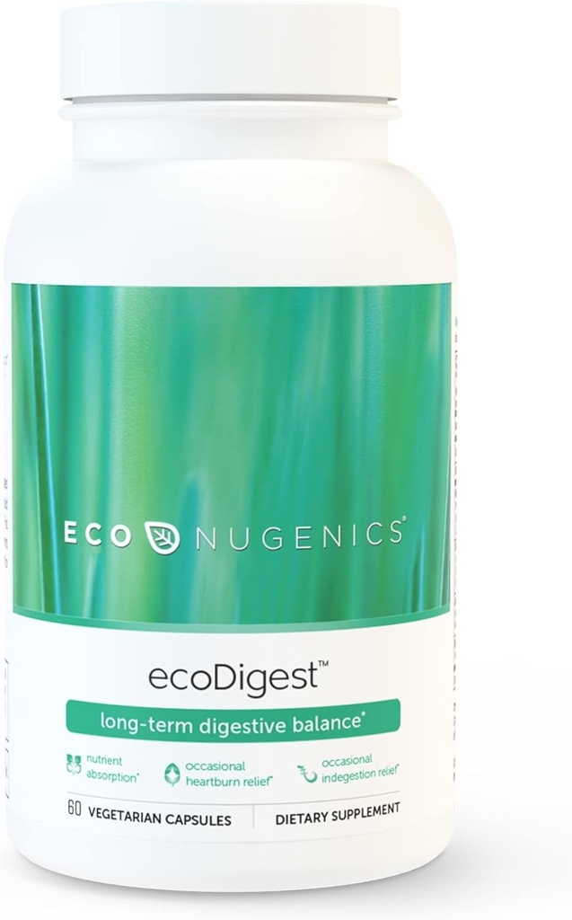 EcoNugenics EcoDigestive Health Supplement - 60カプセル - 消化器系サポート - ハーブ、薬用キノコ&酵素