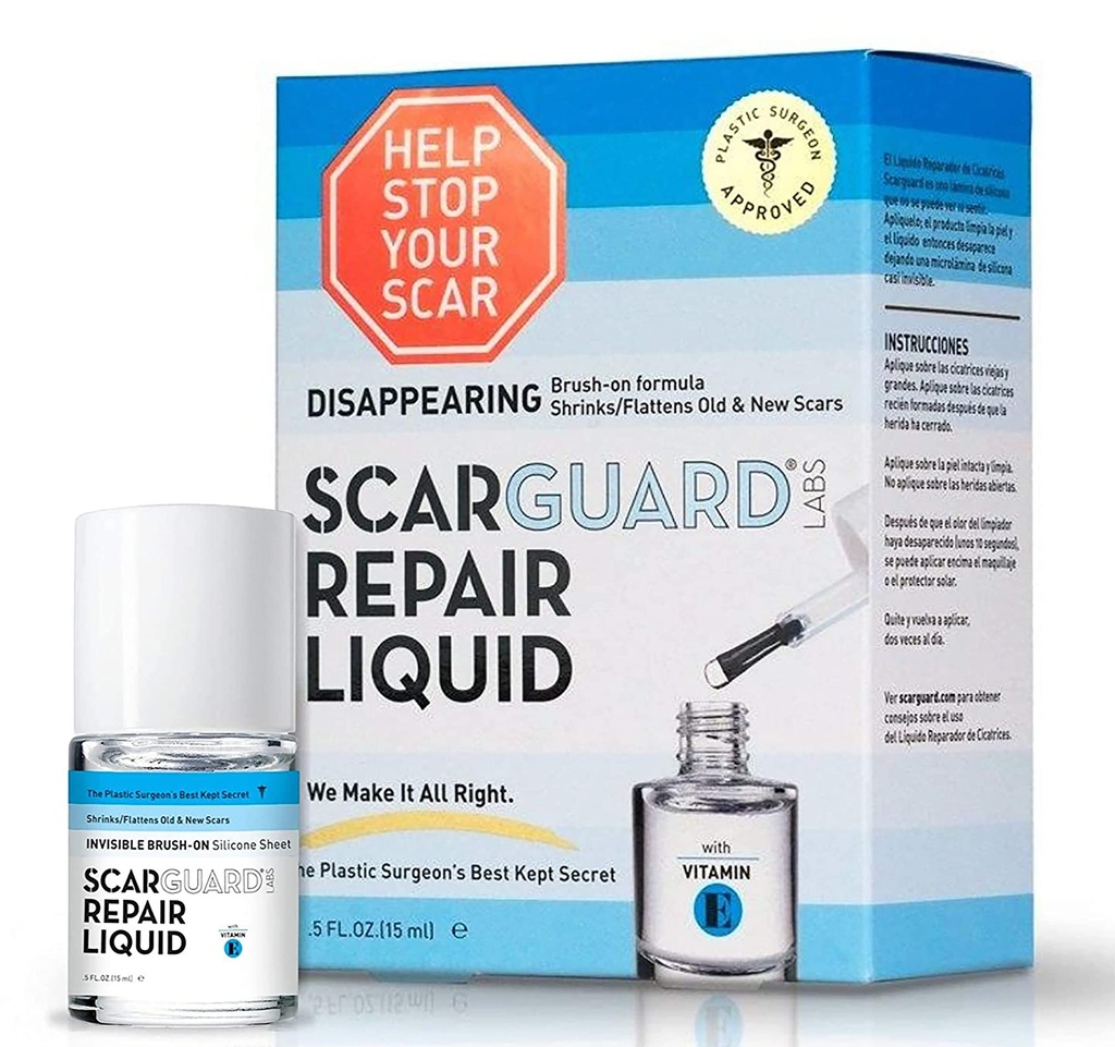 Scarguard - Invisible Brush-On Silicone Sheet with Vitamin E - Scar Removal for Keloids, Burn Scars, Surgery Scars, Stitches, Cuts - No Ugly Scar Sheets, Cream or Messy Scar Gel Needed