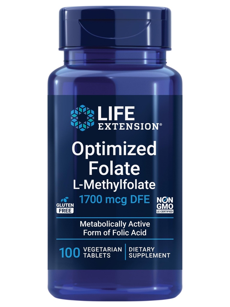 ライフエクステンション最適化 Folate - L-methylfolate - 心と脳のサポート、健康的なホモシースタインレベル - 非GMO、グルテンフリー、ベジタリアン - 1700 mcg DFE、100 ベジタリアンタブレット