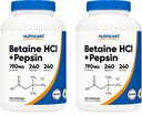 NutricostはHCl + Pepsin 790mg、240のカプセル、2本のびん(480のカプセル)を達成します