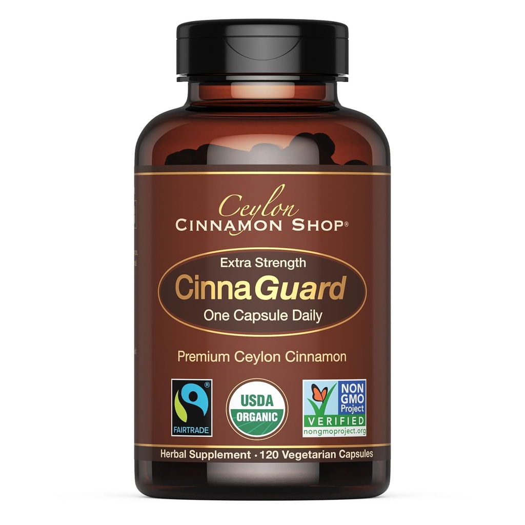 Ceylon Cinnamon Shop CinnaGuardTM Organic Ceylon Cinnamon Supplement 2500mg / カプセル | 余分な強度 | 4 ヶ月の供給 | 120 カウント - 非GMO&グルテンフリー抗酸化剤