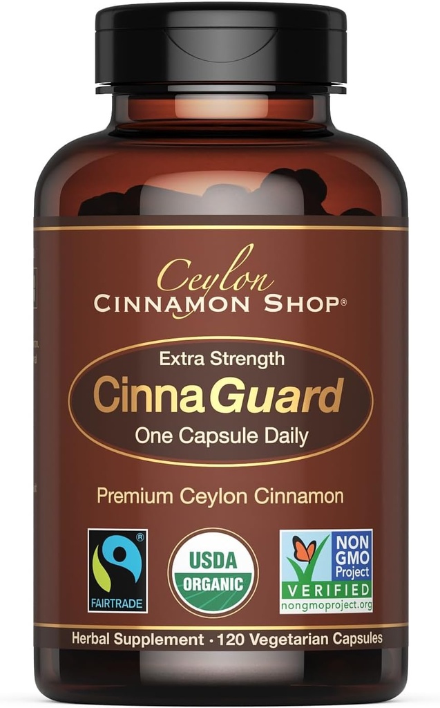 Ceylon Cinnamon Shop CinnaGuardTM Organic Ceylon Cinnamon Supplement 2500mg / カプセル | 余分な強度 | 4 ヶ月の供給 | 120 カウント - 非GMO&グルテンフリー抗酸化剤