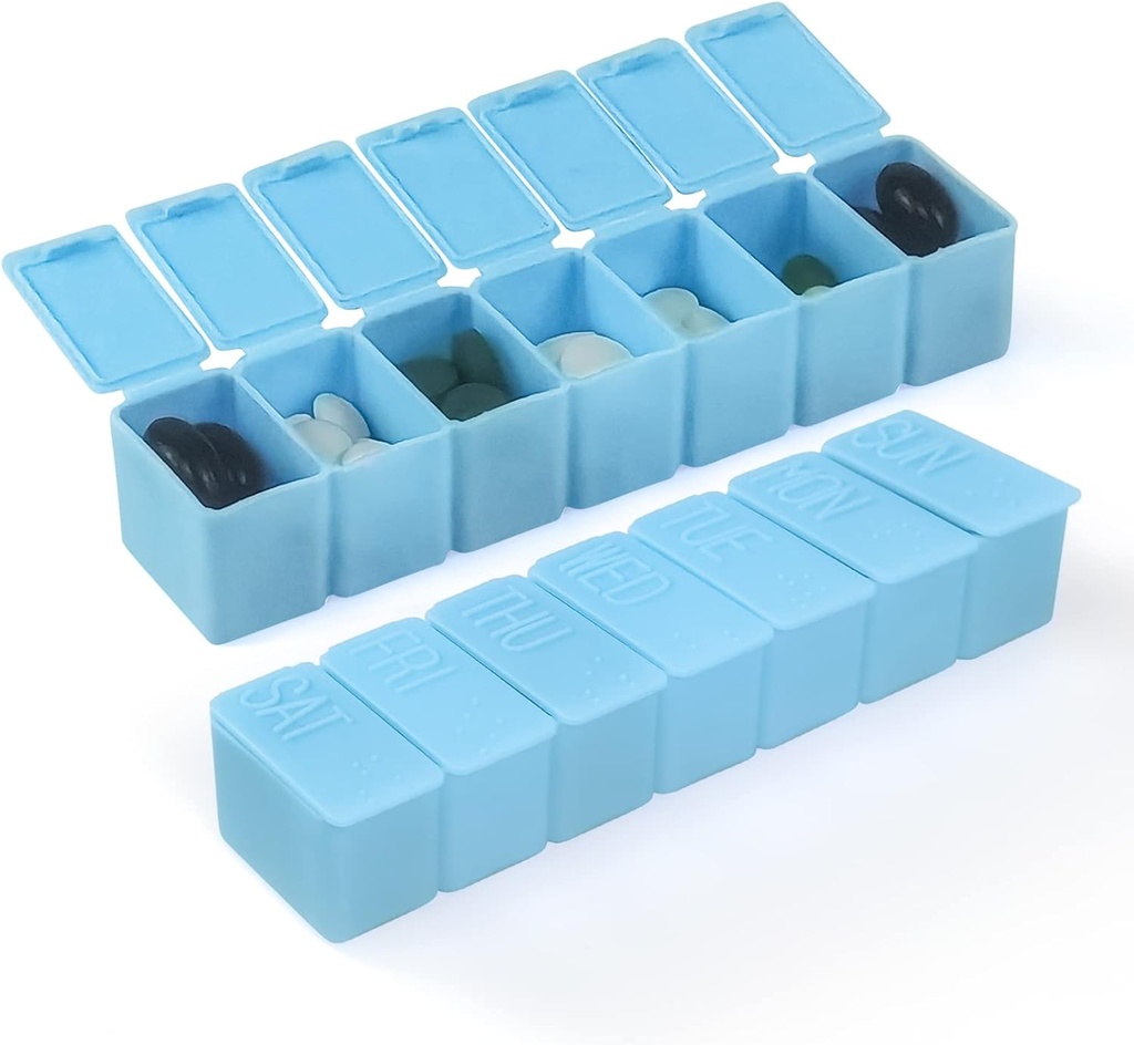 Weekly Small Pill Organizer, 7 Day Pill Case, Daily Vitamin Case Medicine Box, Pill Containers for Medicine Supplements Fish Oil(2Pcs,Blue)