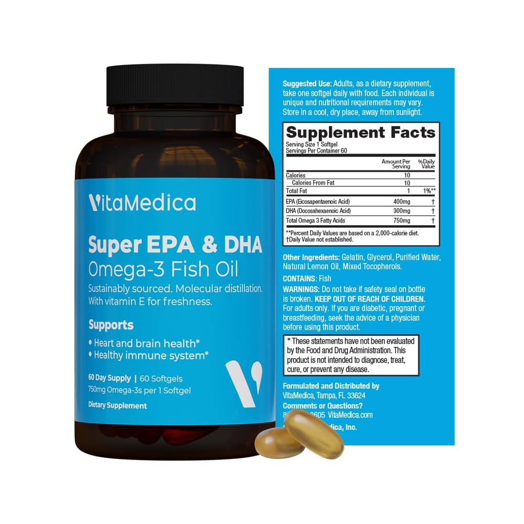 エッセンシャルオメガ3脂肪酸の高周波、スーパーEPA/DHA魚油750mg | EPA&DHA | 心臓の健康、脳の健康、免疫システム健康