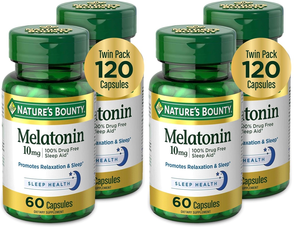 Nature's Bounty Melatoninは、リラックスと睡眠の健康を促進します, 10mg, カプセル, 60 Ct (のパック 4)
