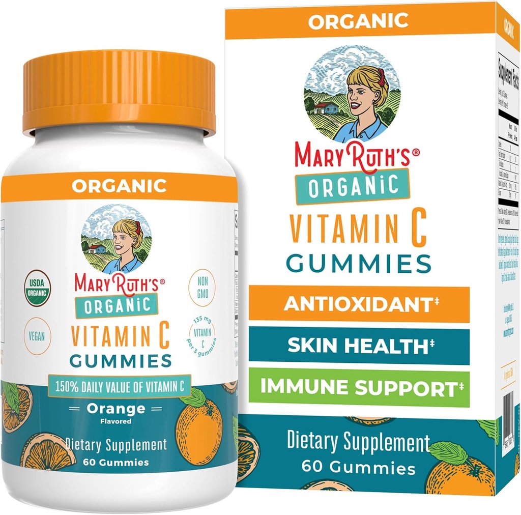 MaryRuth Organics アダルトビタミンC ガミー | USDA オーガニック | ヴィーガンChewable Vitamin C Gummies for Age 14+ | for Immune サポート・全体ウェルネス | ヴィーガン | ノンGMO | オレンジ味 | 60 カウント