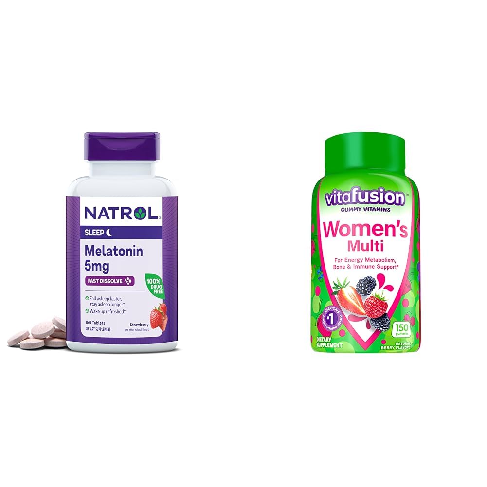 Natrol Melatonin 5mg Fast Dissolve 150ct & Vitafusion Women's Multivitamin Gummies Berry Flavored 150ct