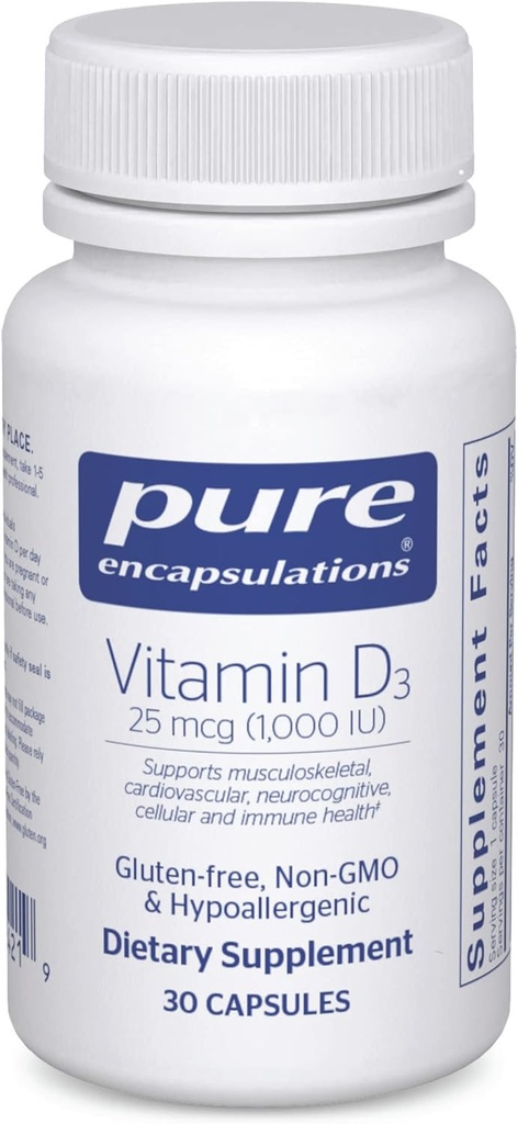 純粋なカプセル封入ビタミンD3 25 mcg(1,000 IU) - プレミアムビタミンD - 30カプセル付き - 骨、関節、 Breast、心臓、コロン&免疫の健康をサポートするためのサプリメント