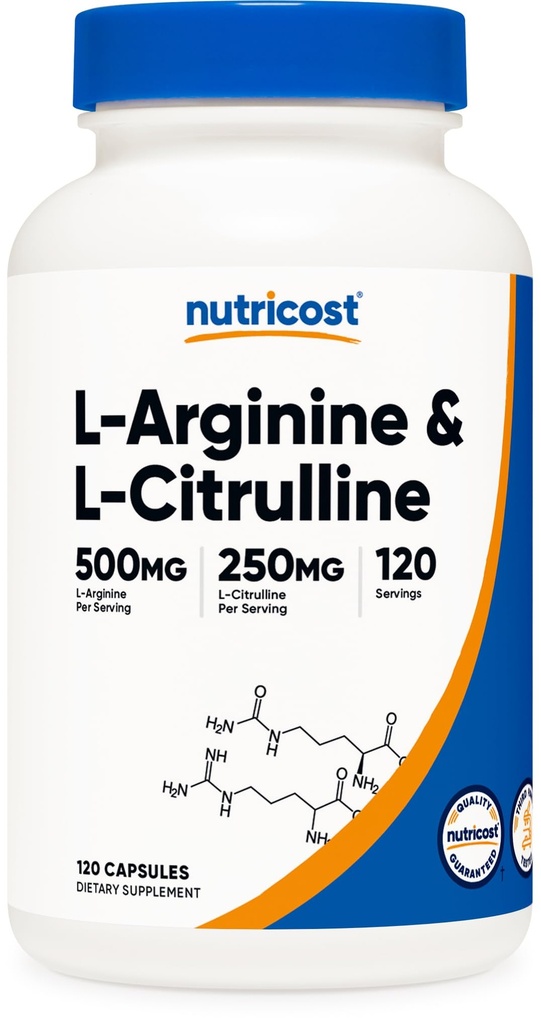 Nutricost L-Arginine L-Citrulline Complex 750mg、120カプセル - 非GMO