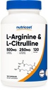 Nutricost L-Arginine L-Citrulline Complex 750mg、120カプセル - 非GMO