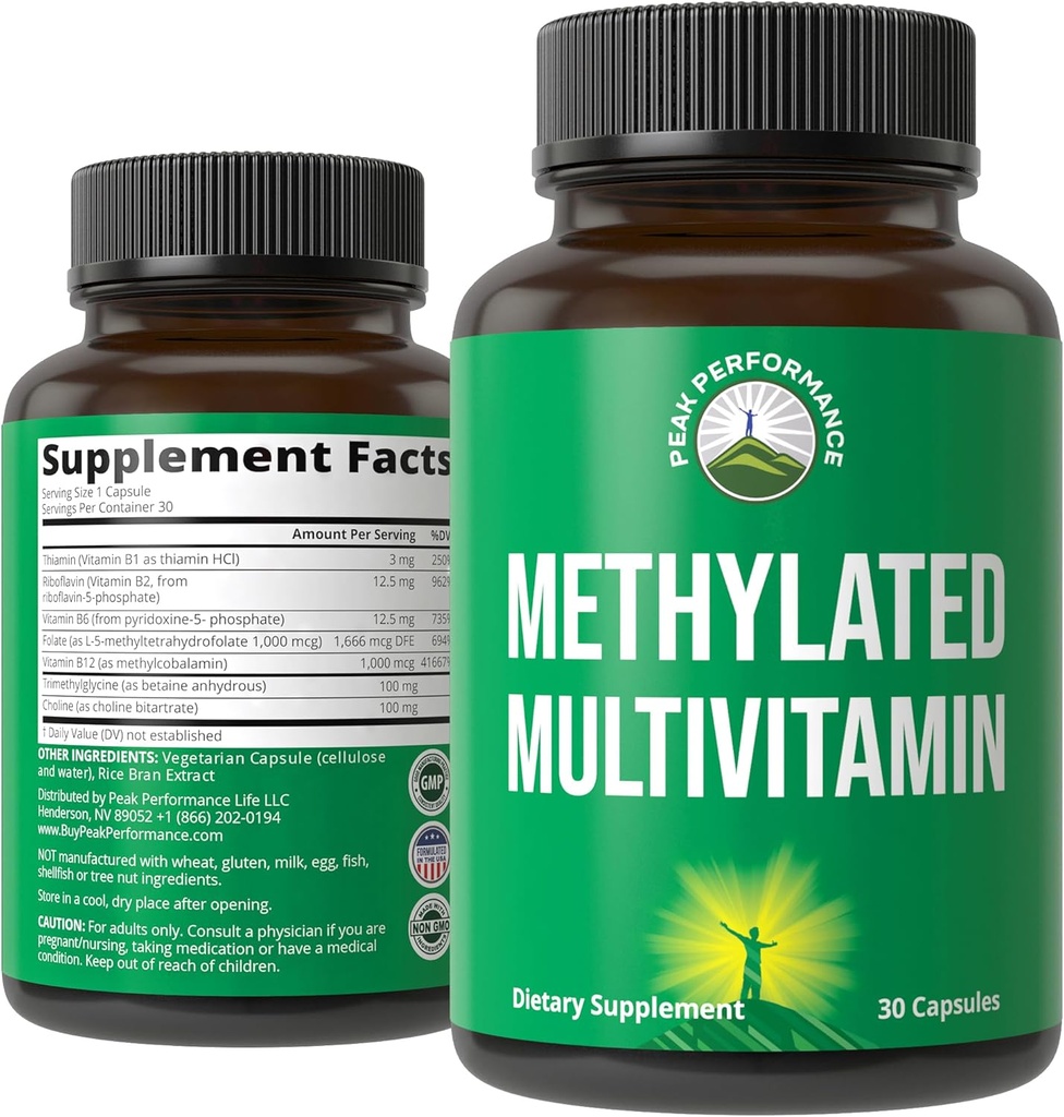 メチル化されたMultivitamin + Methylated Bの複雑な補足。 Trimethylglycine(TMG)、L Methylfolate、メチル B12 + B1 + B2 + B6 ビタミン + コリン。 女性&男性のためのMTHFRサプリメント。 ビーガンカプセル