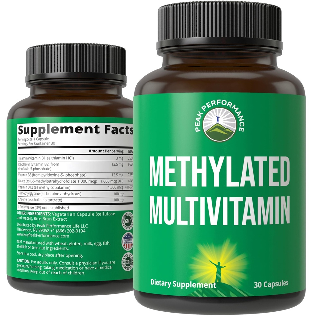 メチル化されたMultivitamin + Methylated Bの複雑な補足。 Trimethylglycine(TMG)、L Methylfolate、メチル B12 + B1 + B2 + B6 ビタミン + コリン。 女性&男性のためのMTHFRサプリメント。 ビーガンカプセル