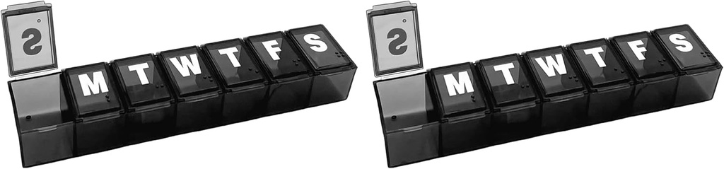 ベーシックケアウィークリー(7日間)ピルオーガナイザー、ビタミンプランナー、薬箱、中型コンパートメント、ブラック(パック2)