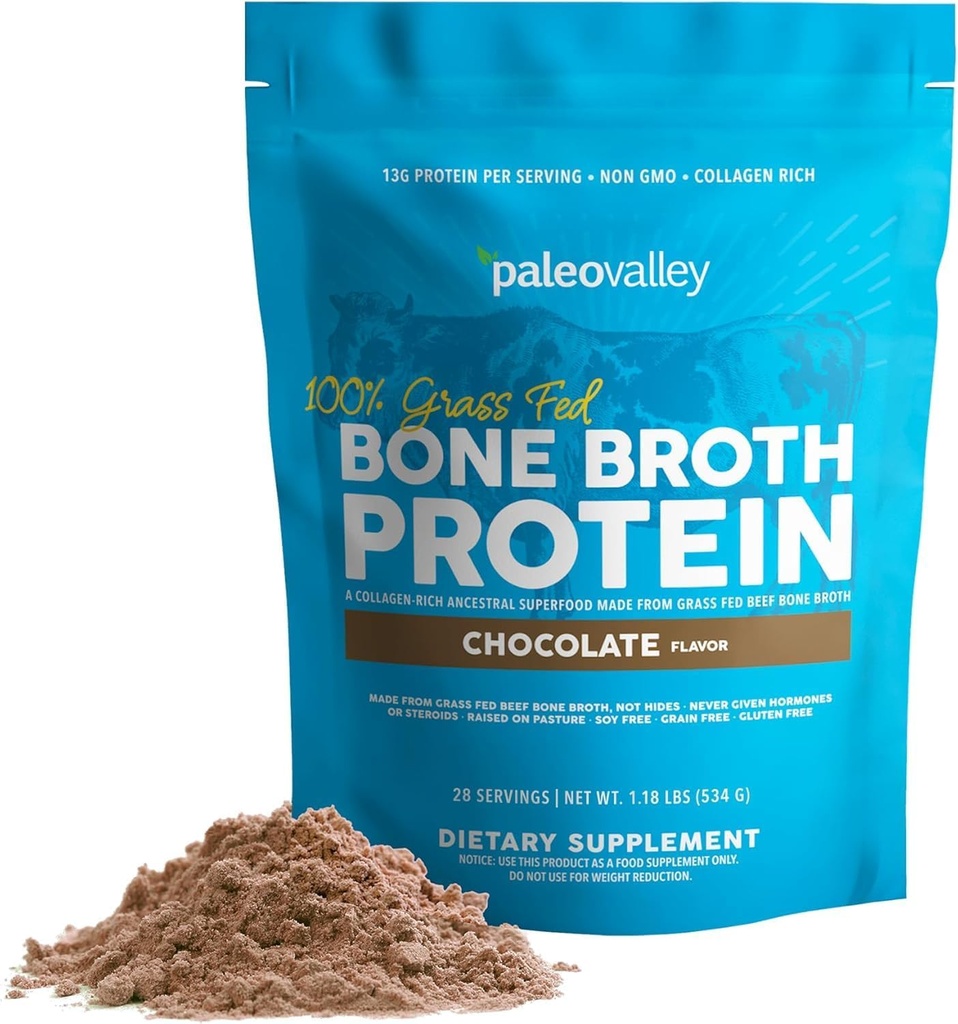 Paleovalley 100%の草はビーフの骨の臭化物の蛋白質の粉-毛、皮、腸の健康、骨および接合箇所サポートのためのコラーゲンのペプチッドで豊富な- サービングごとの15g蛋白質-グルテンフリーかGMOs -チョコレート