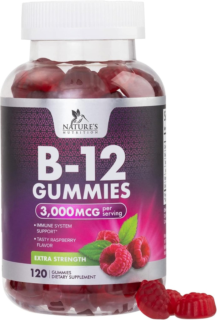 B12ビタミンエネルギーグミ3000 mcg - 代謝と免疫システムのサポートのための余分な強さB 12のガミー - 大人のためのChewable食事療法B12サプリメントカフェイン無料グミビタミン - 120グミ